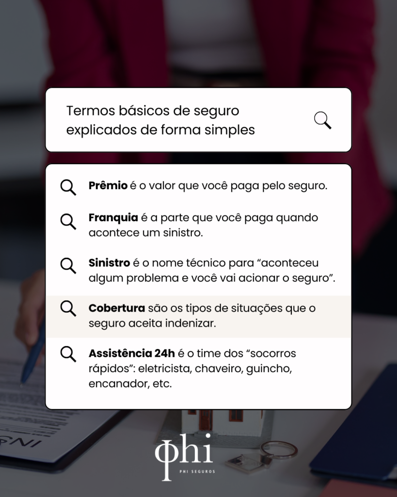 🔍 Termos básicos de seguro explicados de forma simples.
